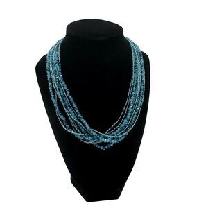 Multi-Strand Aqua Beaded Necklace With Magnetic Rhinestone Clasp